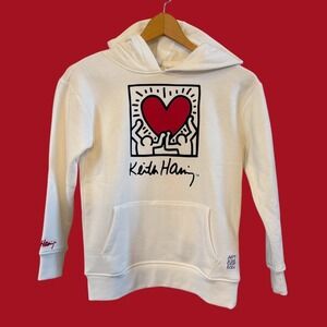 NWT Kids/Youth Medium Artist Keith Haring White Graphic Art Hooded Sweatshirt